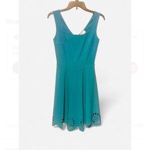 ModCloth Teal Scalloped Eyelet Fit & Flare Mini Dress Size S